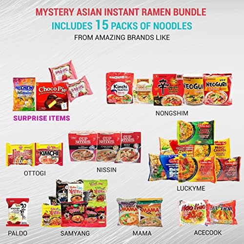 FUDOBOX Asian Instant Ramen Noodles Variety Pack | Mild to Bold Flavors with Chopsticks | Quick Meals and Student Care Package | 15 Pack Assorted