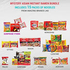FUDOBOX Asian Instant Ramen Noodles Variety Pack | Mild to Bold Flavors with Chopsticks | Quick Meals and Student Care Package | 15 Pack Assorted