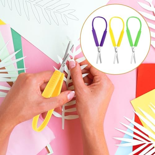 3Pcs Loop Scissors Adaptive Design Scissor Colorful Handle Self-Opening Safety Scissors for Kids Children Schools Special Need Daily Diy Crafts 5.5 Inch