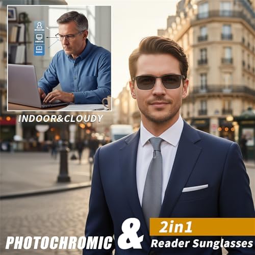 FEISEDY Classic Blue Light Reading Glasses Men,Metal Frame Readers with Spring Hinge, Anti Glare Eyeglasses for Reading B0337