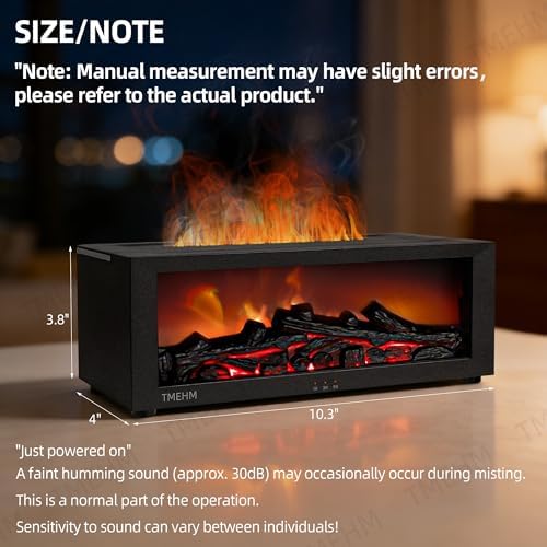 Fireplace Flame Air Diffuser Humidifier,7 Colors Aromatherapy Essential Oil Diffuser,Ultrasonic Aroma Humidifier with Timer for Home,Bedroom,Office,Yoga (Black, L)