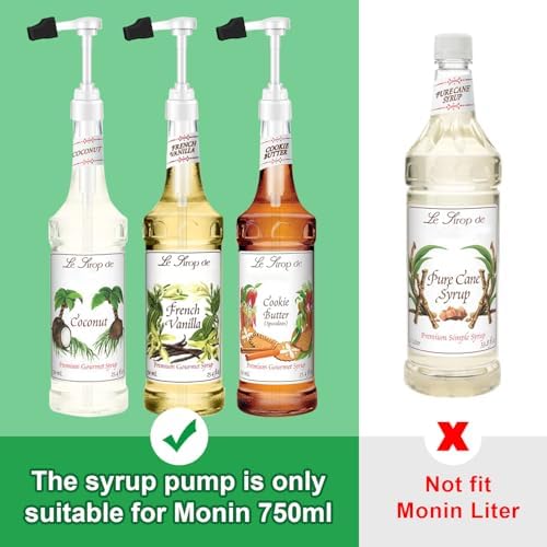 2pcs White Syrup Pump 750ml Glass Bottle White Coffee Syrup Pump with Tip Cap(2) Compatible with Monin Glass Bottles