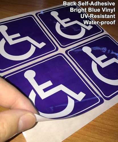 Outdoor/Indoor (4 Pack) 3.5" X 3.5" Handicap Disabled Wheelchair Symbol Window Door Bumper Sticker Decals - Back Self Adhesive Vinyl