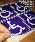 Outdoor/Indoor (4 Pack) 3.5" X 3.5" Handicap Disabled Wheelchair Symbol Window Door Bumper Sticker Decals - Back Self Adhesive Vinyl