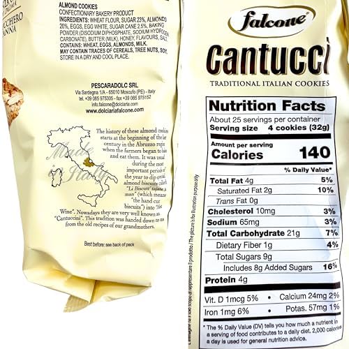 Falcone Cantucci D’Abruzzo Almond Biscotti 28.2 oz. (800g) Cantuccini alle Mandorle from Italy - Italian Cookies - Family Size Biscottini Bag - Crunchy, Traditional Italian Pastry - Italian Delicacies
