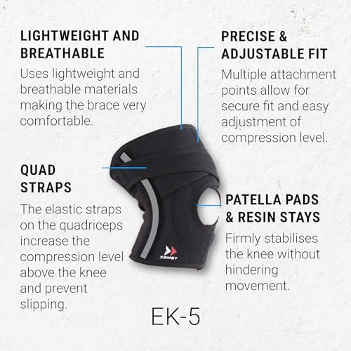 Zamst EK-5 Sports Knee Brace - Adjustable Compression Knee Brace for Men and Women with Lateral Stabilization for General Knee Support and Knee Pain Relief - Small