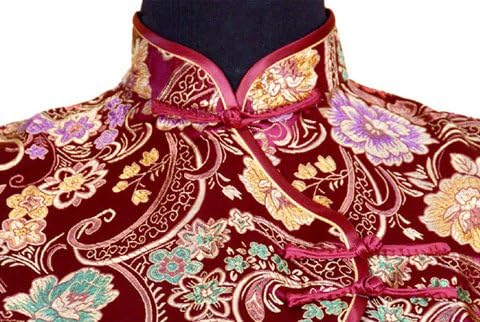 7Fairy Women's VTG Burgundy Ten Buttons Long Chinese Dress Cheongsam