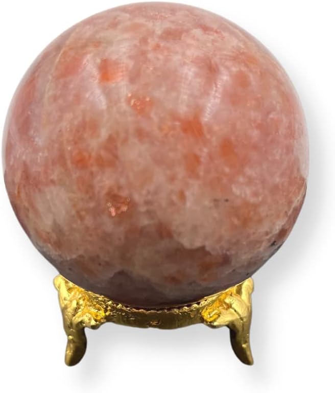 WholesaleGemShop Natural Quartz Sunstone 40-45 mm Ball Sphere Gemstone A+ Hand Carved Crystal Altar Healing Devotional Focus Spiritual Chakra Cleansing Metaphysical Gift Men Women