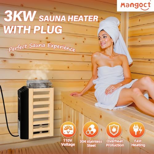 3KW 110V Sauna Heater with Plug in, Electric Sauna Heater, 3h Timer for Small Rooms (140 Cu.Ft.), Max. 230°F Fast Heating, No Wiring Needed