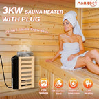 3KW 110V Sauna Heater with Plug in, Electric Sauna Heater, 3h Timer for Small Rooms (140 Cu.Ft.), Max. 230°F Fast Heating, No Wiring Needed