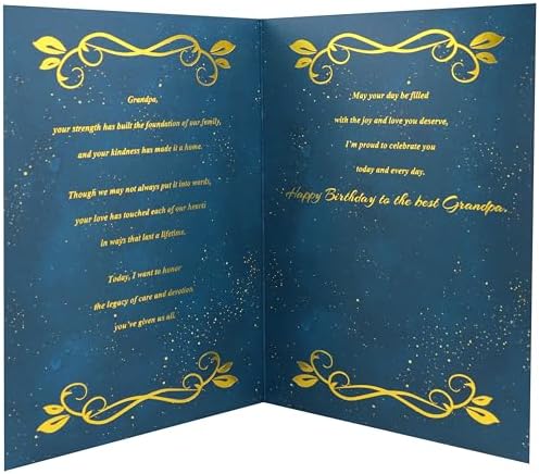 Grandpa Birthday Card, Happy Birthday Grandpa - To the Rock of Our Family - Elegant Birthday Card with Gold Foil Message, Heartfelt Tribute to His Strength and Love, 5.55" x 8.03"