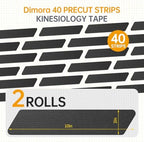 Dimora Kinesiology Tape, 40 Count Precut Strips 2 Rolls, Original Cotton, 10” Elastic Athletic Tape for Muscle Pain Relief and Joint Support, Black