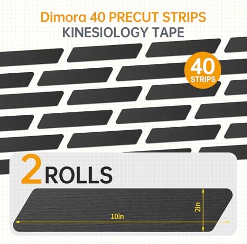 Dimora Kinesiology Tape, 40 Count Precut Strips 2 Rolls, Original Cotton, 10” Elastic Athletic Tape for Muscle Pain Relief and Joint Support, Black