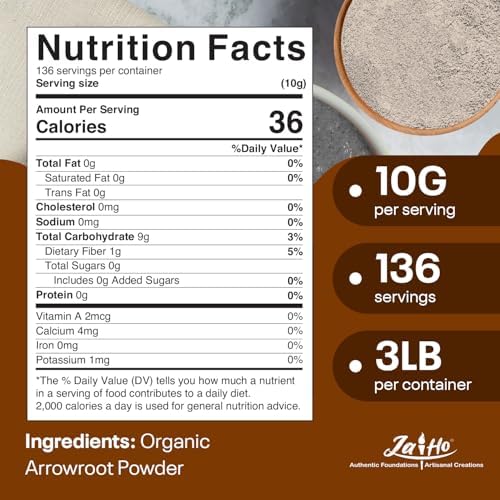Jai Ho Certified USDA Organic Arrowroot Powder – 3 LB – Gluten-Free, Vegan, Non-GMO – Resealable Zip Lock Pouch