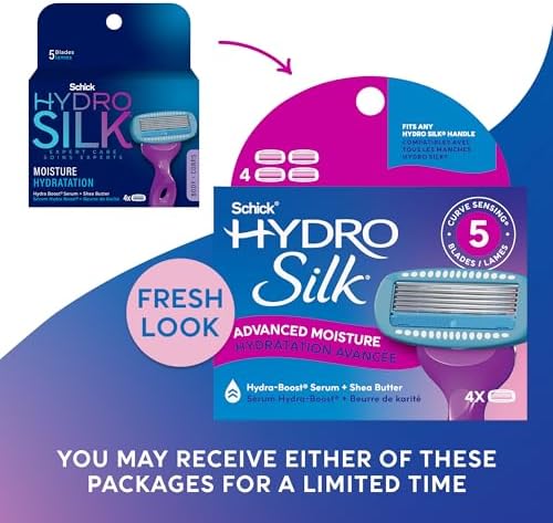 Schick Hydro Silk Moisture Razor Blade Refills, 4 Count | 5-Blade Moisturizing Razors for Women | Womens Moisturizing Razor Refills