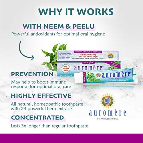 Auromere Ayurvedic Herbal Neem & Clove Toothpaste - All Natural Fluoride Free Toothpaste for Adults and Kids, Suitable for Sensitive Teeth, SLS-Free, Non GMO, Vegan, Cruelty-Free - 1 Pack
