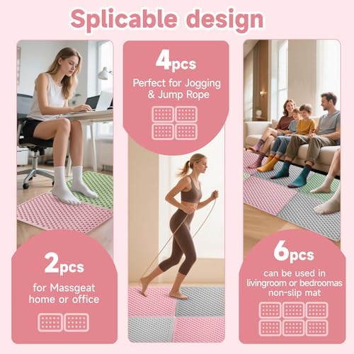 Foot Massage Acupressure Mat, Portable Silicone Reflexology Pad, Moderate Hardness Pressure Point Mat, Anti-Fatigue Mat, Connectable for Jogging & Home Use, 18'×14'inch, Pink