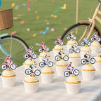 Bicycle Cupcake Toppers, 18 piece Shimmering Silver Cardstock in 6 Colors, Mountain bike cupcake decoration (Mountain bike)