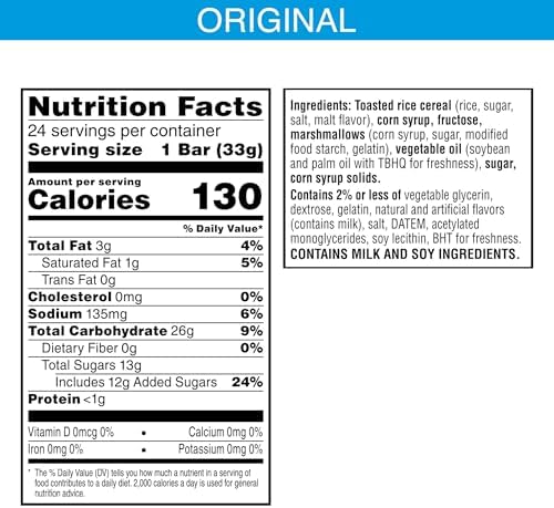Rice Krispies Treats Homestyle Crispy Marshmallow Squares, Kids Snacks, Snack Bars, Original, 27.9oz Box (24 Bars)