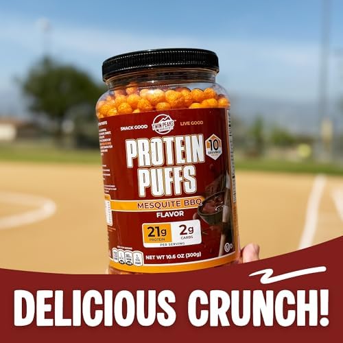 Twin Peaks Protein Puffs - (Mesquite Barbecue), Keto Friendly, Low Carb Snack (300g, 21g Protein, 2g Net Carbs, High Protein, Healthy Crunchy Snack)