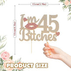 I'm 45th Birthday Funny Gold & Pink Rhinestone Cake Topper - Happy 45th Birthday Cheers to 45 Years Old Bday Party Metal Sparkly Food Centerpieces Topper Decorations Sign.