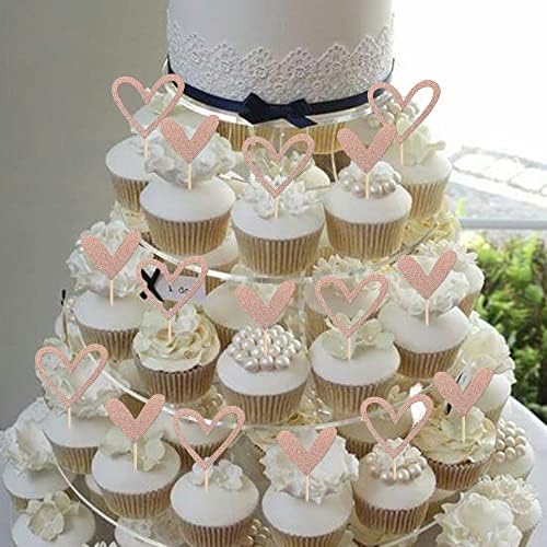 Rsstarxi 24 Pack Valentine's Day Cupcake Toppers Sweet Love Heart Cupcake picks Wedding Engagement Anniversary Cake Decorations for Valentine's Day Theme Bridal Shower Birthday Party Rose Gold