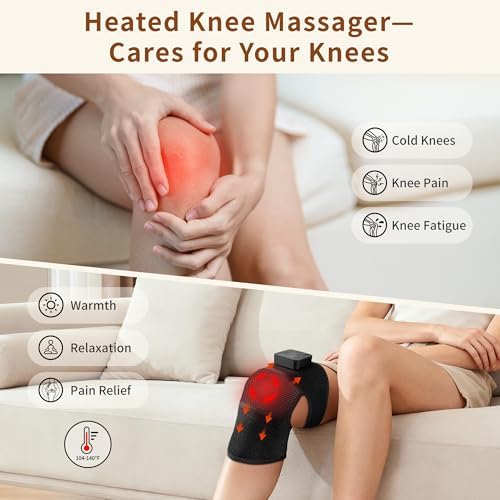 Nekteck Knee Massager with Heat - Cordless Heated Knee Brace with Vibration for Pain Relief, Rechargeable Knee Heating Pad with 5 Heat Levels and 3 Massage Mode, Ideal Gift for Mom Dad