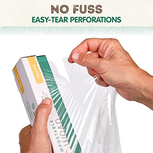 KC’s Compostable Cling Wrap – 99 ft × 12 in Roll, Extra-Thick 10 μm Plant-Based Film – Certified ASTM D6400 & OK Compost HOME – Microwave, Freezer & Refrigerator Safe