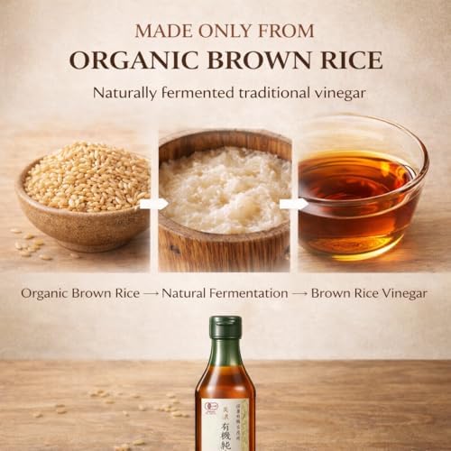 UCHIBORI BREWING Organic Japanese Brown Rice Black Vinegar – Authentic Genmai Kurozu, Traditional Brewed, Smooth Taste, No Additives, Non-GMO, 12 fl oz Glass Bottle (美濃有機純玄米黒酢)