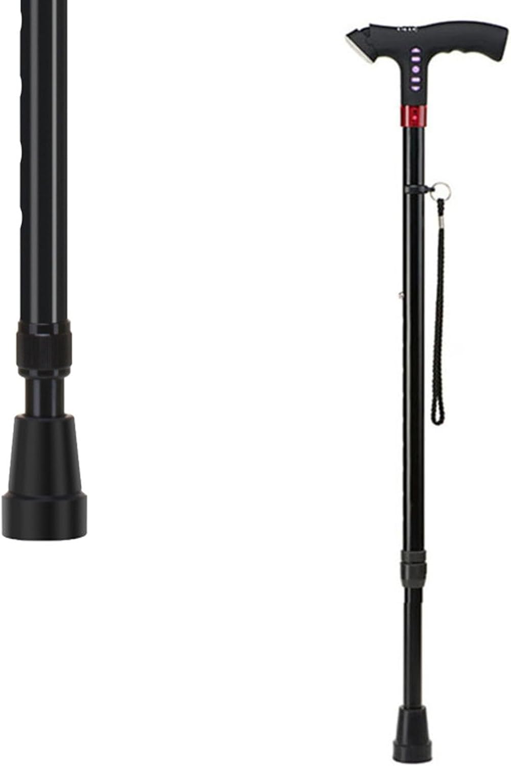 Flashlight Telescopic Cane - Titanium Alloy Walking Cane for Movement Disorders and Blind People, FM Radio + 10 Levels Adjustable Height(A,96.5cm/38in)