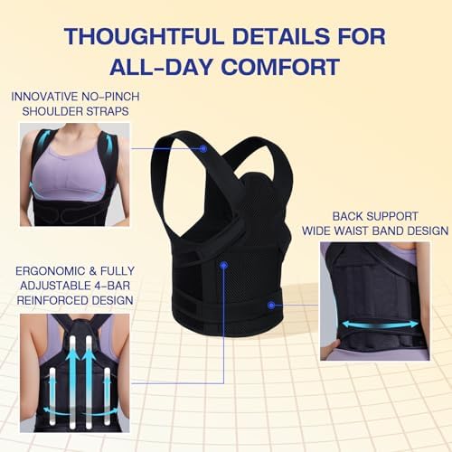Posture Corrector Back Brace for Women and Men with Lumbar Support Adjustable Y-Shaped Shoulder Brace Breathable Mesh Black Size L