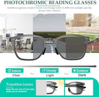Mens Folding Photochromic Progressive Reading Glasses Blue Light Blocking Metal Foldable Multifocal Readers No-Line