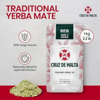 Cruz de Malta Yerba Mate Tea – 1kg (2.2 lbs) Loose Leaf – Traditional Argentine Herbal Tea – Smooth Flavor, Naturally Sourced – USA Specific Packaging – Gluten-Free – Large Leaf Low Dust Yerba Mate