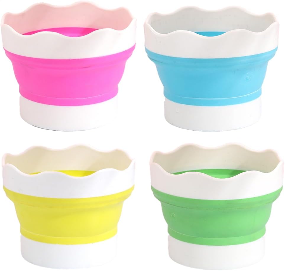 4 PCS Collapsible Paint Brush Washer Multifunctional Collapsible Bucket Foldable Water Cup Portable Silicone Washing Bucket Brush Holder Mini Foldable Washing Buckets for Watercolor Oil Painting