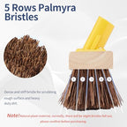 NICOFPHY Floor Scrub Brush with Long Handle - 60" Heavy Duty Deck Brush with Stiff Natural Palmyra Bristle for Scrubbing, Outdoor Scrubber Brushes for Cleaning Concrete Floor, Garden, Patio, Shower