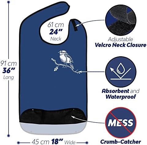 Adult Bibs for Eating: Reusable with Crumb Catcher Pocket - For Men and Women