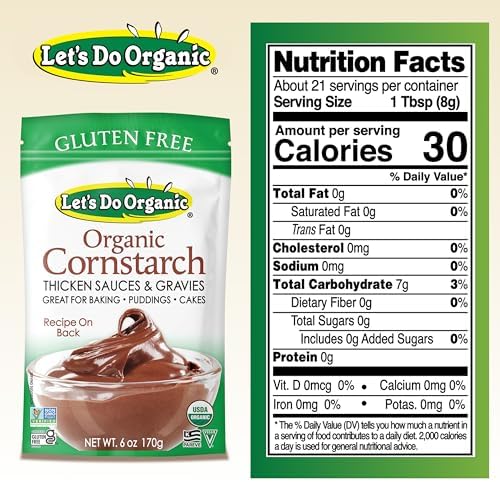 Let's Do Organic Cornstarch - Corn Starch for Cooking, Corn Starch Organic, Corn Starch Powder, Non GMO Corn Starch Gluten Free - 6 Ounce (Pack of 1)