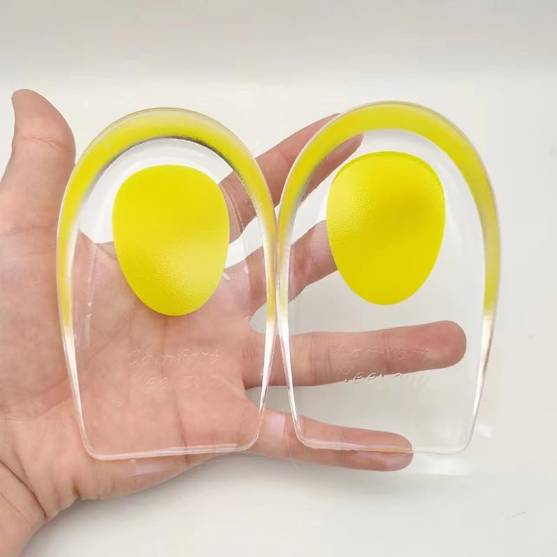 Gel Silicone Heel Cups/Pads, 2 Pack for Achilles Tendonitis, Shoe Wedge Inserts for Plantar Fasciitis, Bone Spur, Foot Pain Relief Support, Comfort Cushion Insoles-Yellow