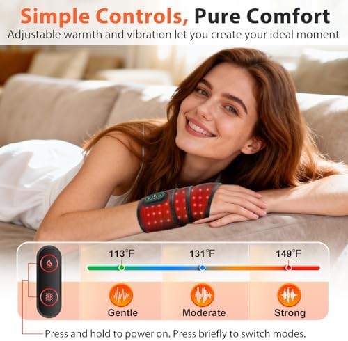 Cordless Wrist Heating Pad with Massage & Red Light, FSA - HSA Eligible Rechargeable Heated Wrist Brace Wrap for Carpal Tunnel, Arthritis, Wrist Massager for Pain Relief, 3 Heat & Vibration Modes
