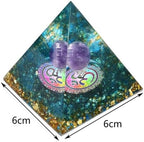 Handmade Amethyst Orgonite Pyramid 60mm with Blue Quartz Natural Crystal Stone Orgone Energy Pyramide