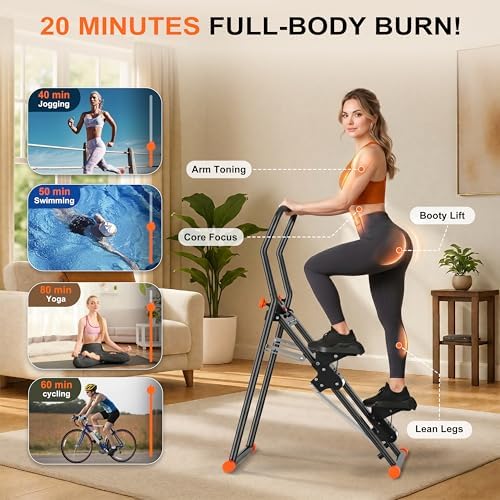 EPHESPORT Stair Stepper for Home Gym, 2.0 Stair Climber Machine with 3-Level Adjustable Resistance, Non-Slip Pedals, Digital Monitor & Phone Holder, Full-Body Cardio Workout Equipment for Women & Men