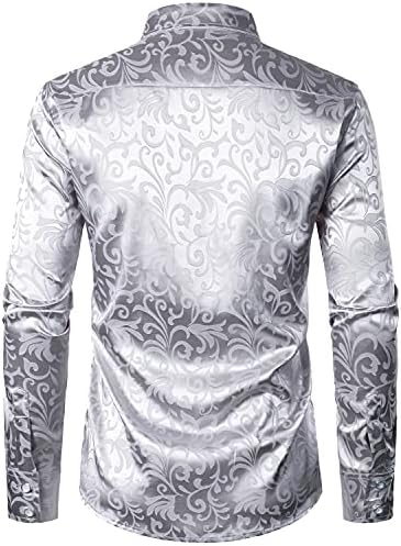 ZEROYAA Men's Luxury Jacquard Long Sleeve Dress Shirt Shiny Satin Slik Like Wedding Party Prom Shirts