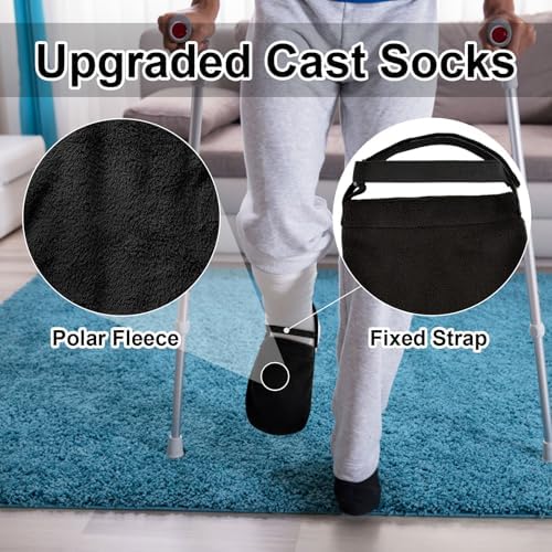 (Upgraded) 2 PCS Protective Cast Sock Toe Covers with Fixed Strap for Foot, Soft Warm Cast Socks Over Cast for Men Women Adults, Adjustable Non-slip Cast Toe Covers Fit for Casted Foot