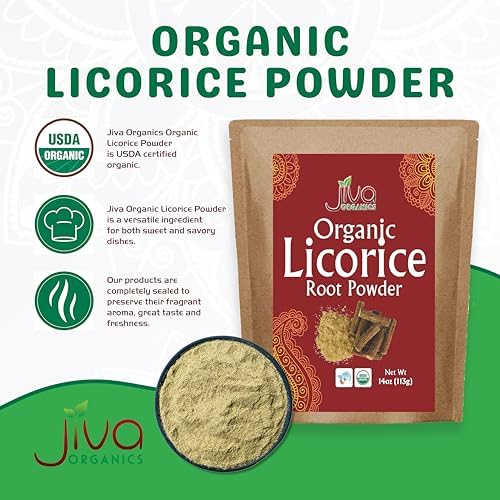 Jiva Organics Licorice Root Powder 14 Ounce Bulk Bag (14oz) - Glycyrrhiza glabra - Mulethi - Yashtimadhu - Non-GMO