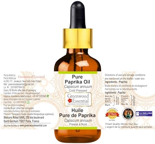 Greenwood Essential Pure Paprika Oil (Capsicum annuum) with Glass Dropper Cold Pressed 100ml (3.38 oz)