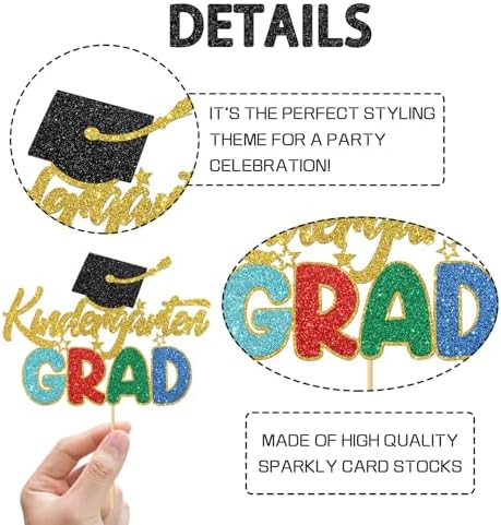 Kindergarten Grad Cake Topper Preschool Graduation Cake Decorations Out Pre-K Class of 2026 Graduation Party Decorations Supplies for Kids Children Boys Girls Glitter