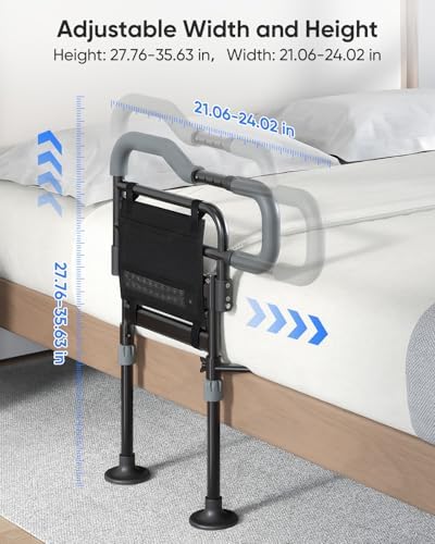Bed Rails for Elderly Adults Safety, 180° Foldable Bed Assist Rails for Seniors, Non-Slip Handle & Suction Feet, Height Adjustable Bed Cane, Motion Sensor Light, FSA,HSA Eligible, Fits 7-13" Mattress