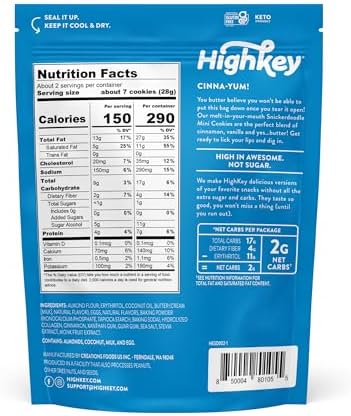 HighKey Low Carb Snickerdoodle Cookie - Keto Snacks Diabetic Desserts Diet Friendly Food Gluten Free Zero Carbs Treat Cinnamon Sweets Healthy Snack Foods Almond Flour Sugar Free Cookies 3Pack