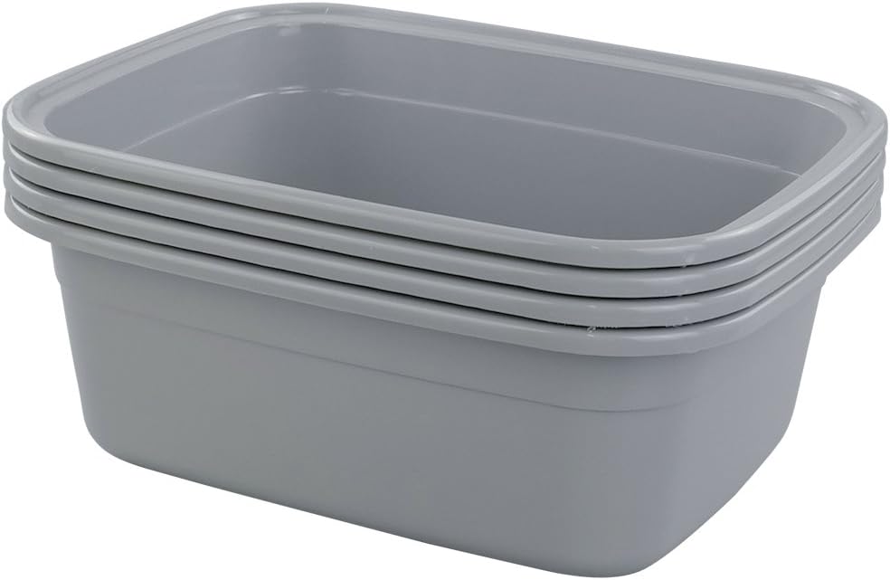 Jekiyo Plastic Dish Tubs, Grey Wash Basin, 12 QT/4 Packs