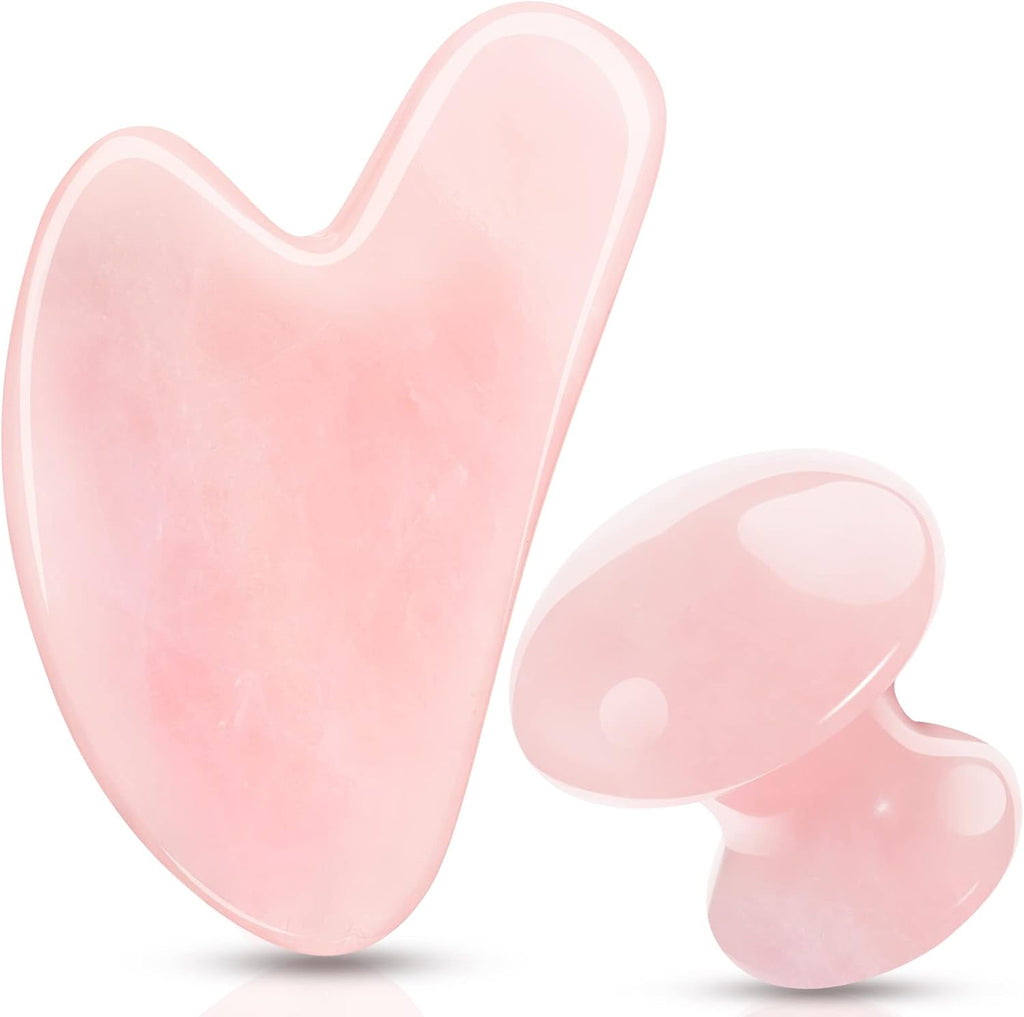2 Pcs Gua Sha Scraping Massage Tool Gua Sha Facial Tool Massage Stone Gua Sha Tool for Body Spa Skincare Eye Face Neck Beauty Relaxing (Rose Quartz)